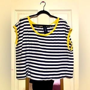 Plus Size Forever 21 Blue and White Striped Short Sleeve Crop Top 2X 3X